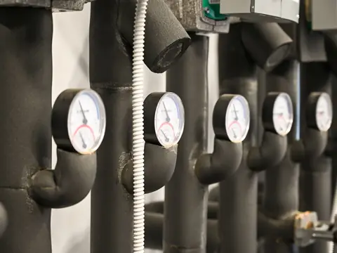 Insulated water pipes with a row of pressure gauges